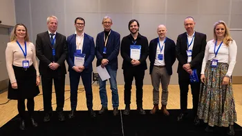 Pitcing Contest, from left panelist&amp;#160;Hilde Medb?e (Novartis), Carl Henrik G?rbitz (UiO:Life Science), the winners Adam Robertson (Hemispherian), Bj?rn Klem (Adjutec Pharma), Francis Combes (RNA-DEGRA), panelist&amp;#160;Terje Ahlquist (AstraZeneca), Morten Egeberg (SPARK Norway/UiO:Life Science) and panelist&amp;#160;Kirsti Nyhus (AbbVie).