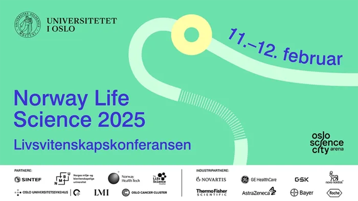 Livsvitenskapskonferansen - Norway Life Science 2025 er 11. og 12. februar. Bilder inneholder logoen til konferansen, og logoene til alle 澳门葡京手机版app下载spartnere og arrang?rer.